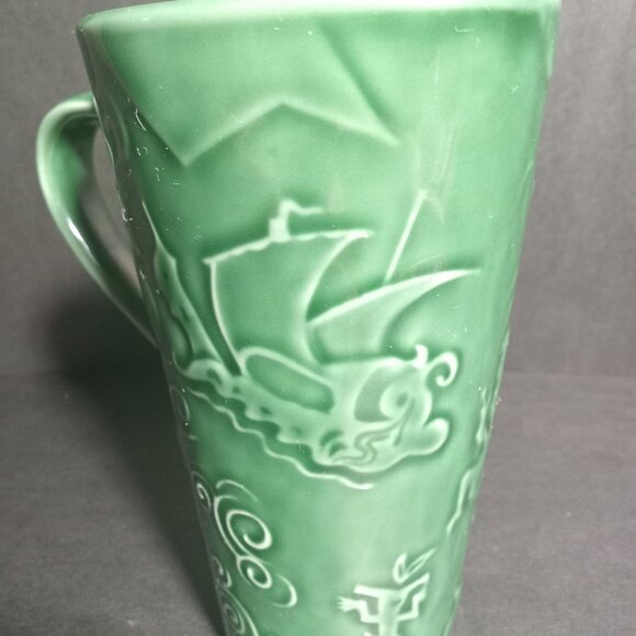 Starbucks Vintage Chaleur Embossed Green Ceramic Travel Mug Siren Mermaid - Picture 13 of 14